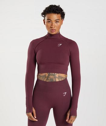 Corp Tops Gymshark Vital Seamless 2.0 High Neck Mujer Burdeos | CO 2443FDN